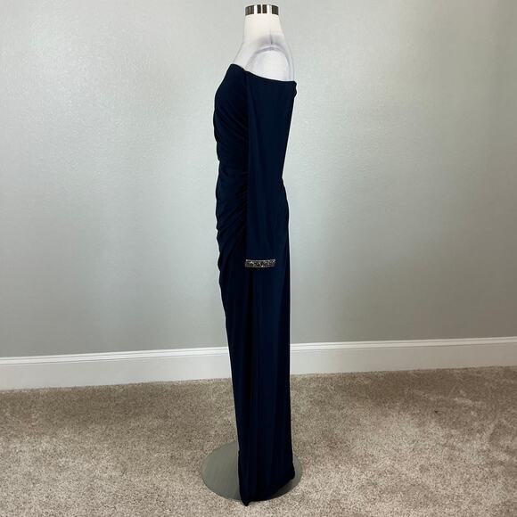 Adrianna Papell Women's Formal Dress Size 10 Blue Off the Shoulder Long Gown - Picture 3 of 14